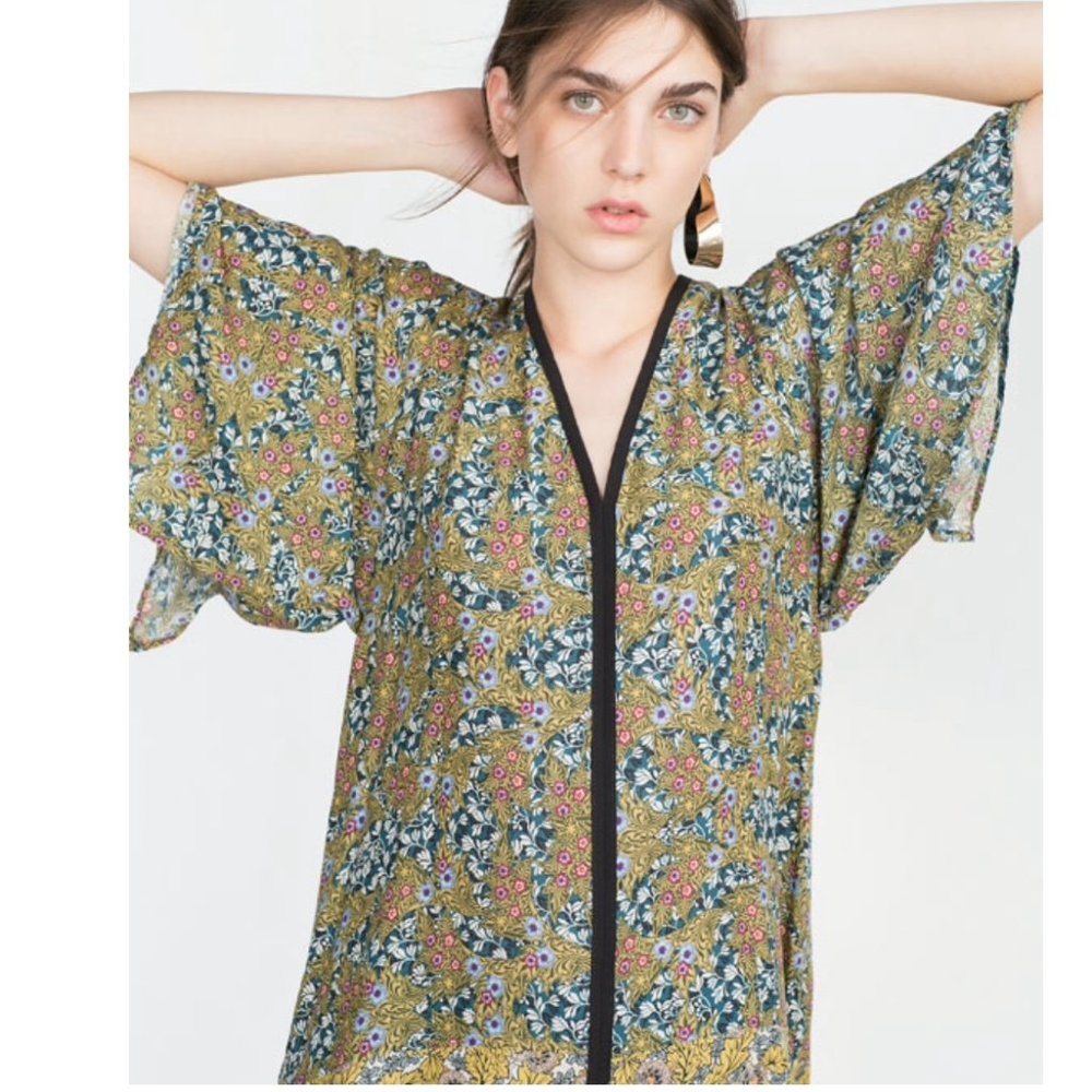 🆕 Zara floral drape kimono tunic shirt top